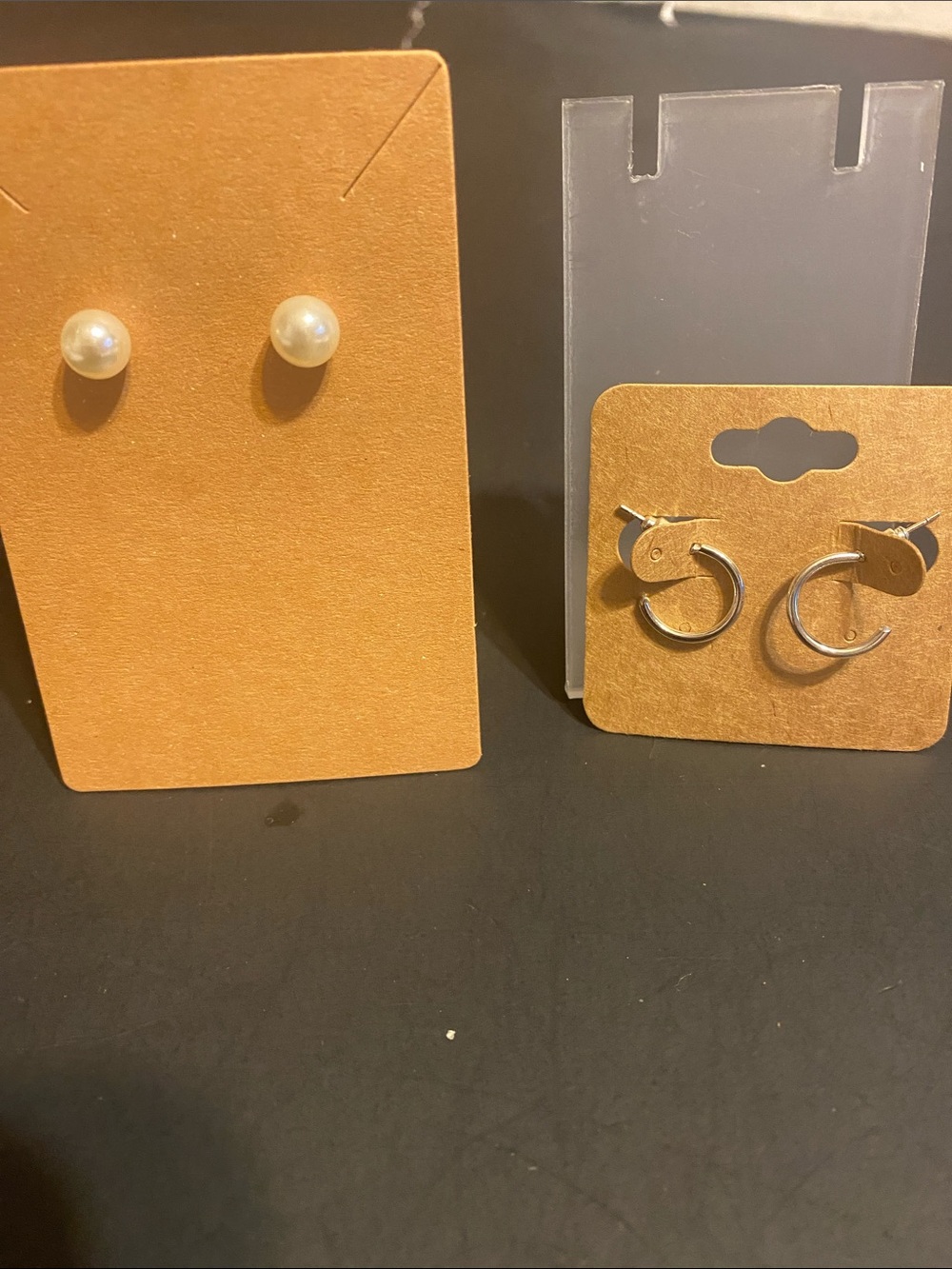 Pearl Studs and Silver Hoop Earring Set - White & Silver